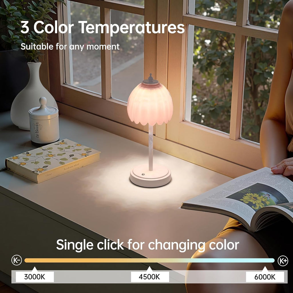 Shenmoyl Rechargeable Table Lamp with 5200mAh Battery & Touch Control - 3 Adjustable Color Temperatures, Cordless Dimmable Table Light…