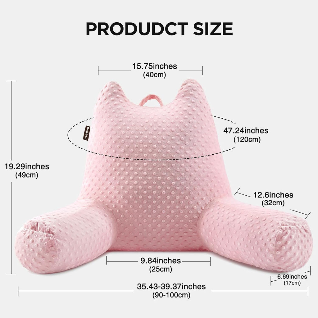 Reading Pillow for Kids Sitting in Bed Couch Adult, Back Pillow for Bed Sitting Up, Back-Rest Support Cushion with Pockets and Arms…