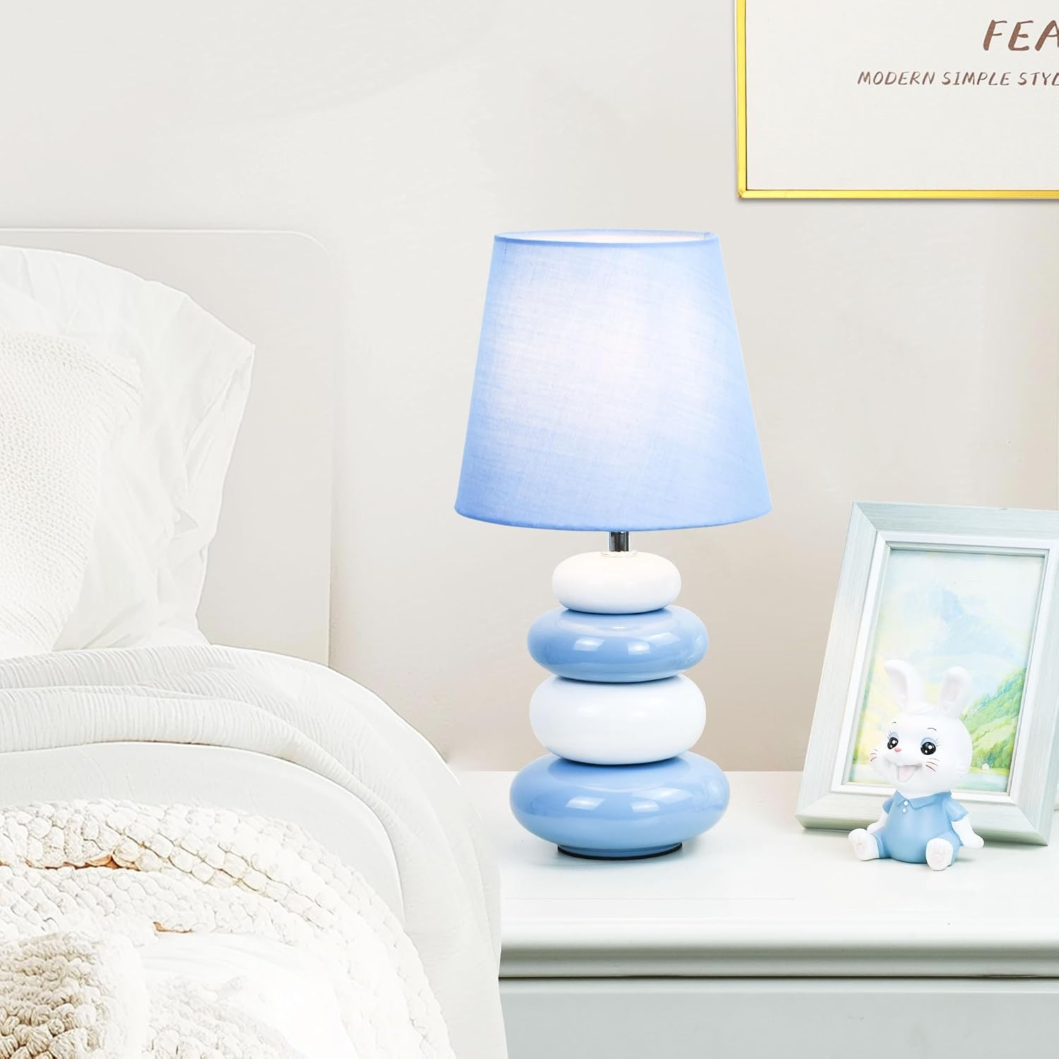 Ange Light Blue Small Table Lamp for Living Room as Bedside Table Lamp for Bedroom, Modern Ceramic Kids Night Table…