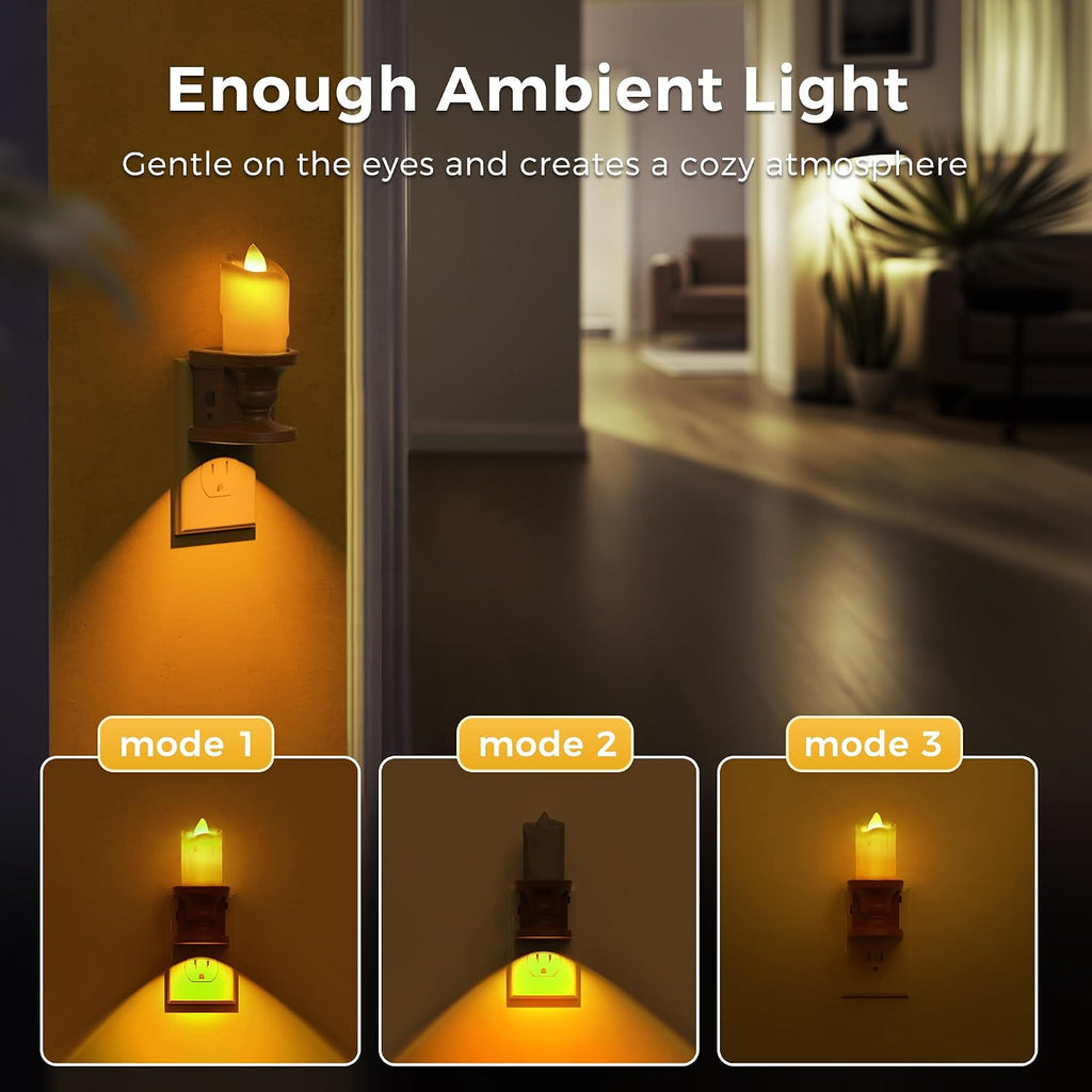L LOHAS LED Night Light,[2-Pack] Flameless Candle Night Light with 3 Lighting Model, Dusk to Dawn Sensor,0-100LM Brightness…
