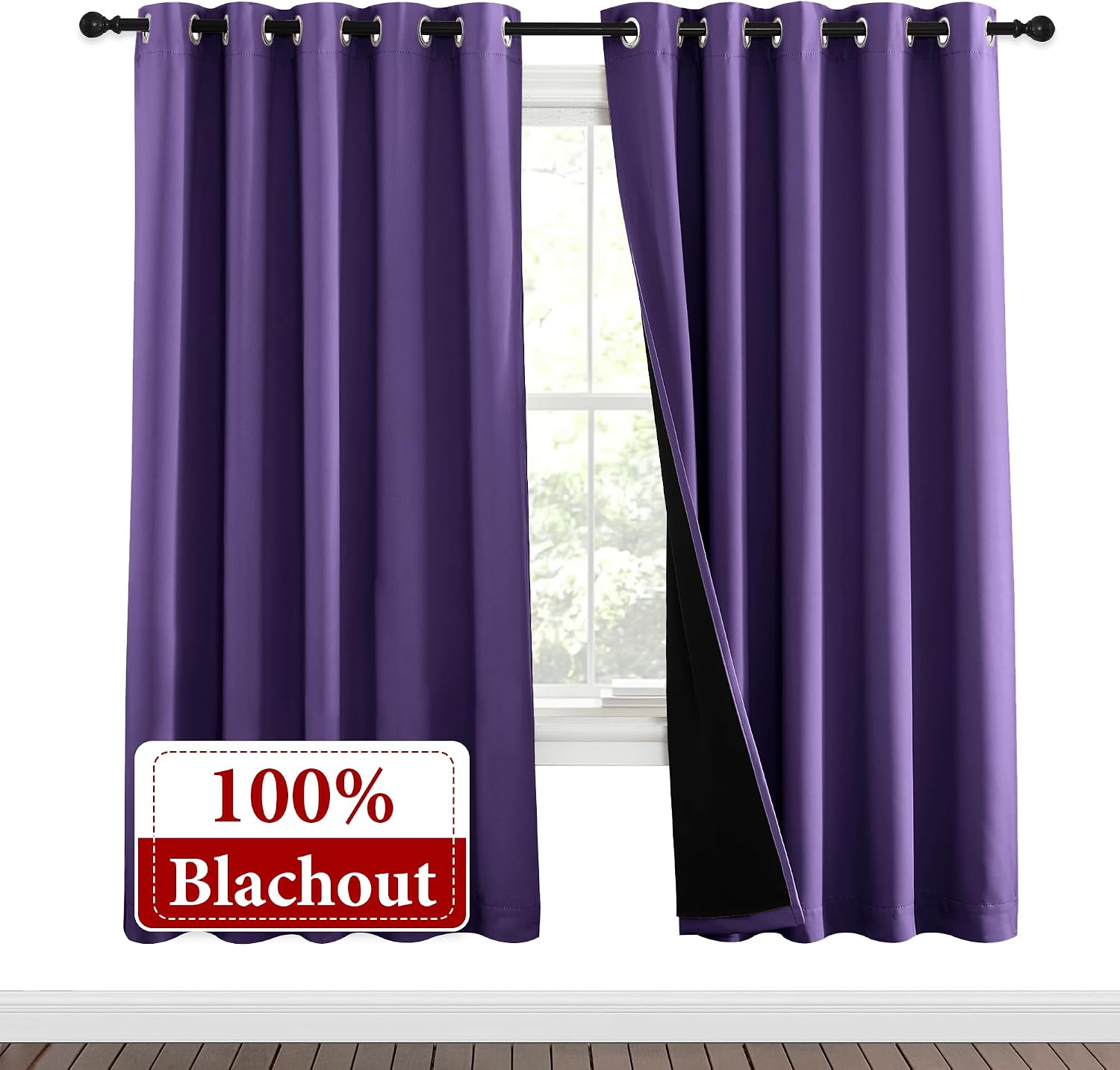 Nicetown Lilac Purple Full Shade Curtain Panels, Pair of Energy Smart & Noise Blocking Out Blackout Drapes for Dining Room Window, Thermal…