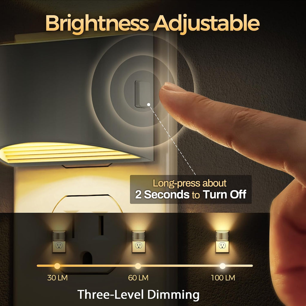 DORESshop LED Night Light[2 Pack], Night Lights Plug into Wall, 3 Level Brightness Adjustable Plug in Night Light, Dusk to Dawn Sensor…