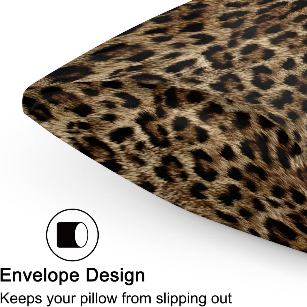 Satin Pillowcase for Hair and Skin, Standard Size Animal Leopard Skin Decorative Pillow Sham with Envelope Closure Pillow Cover for…