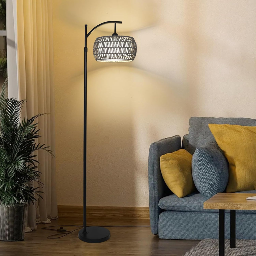 Arc Floor Lamp for Bedroom, Boho Standing Lamp with Remote & LED Smart Bulb, Rattan Floor Lamps for Living Room with 3 Color…