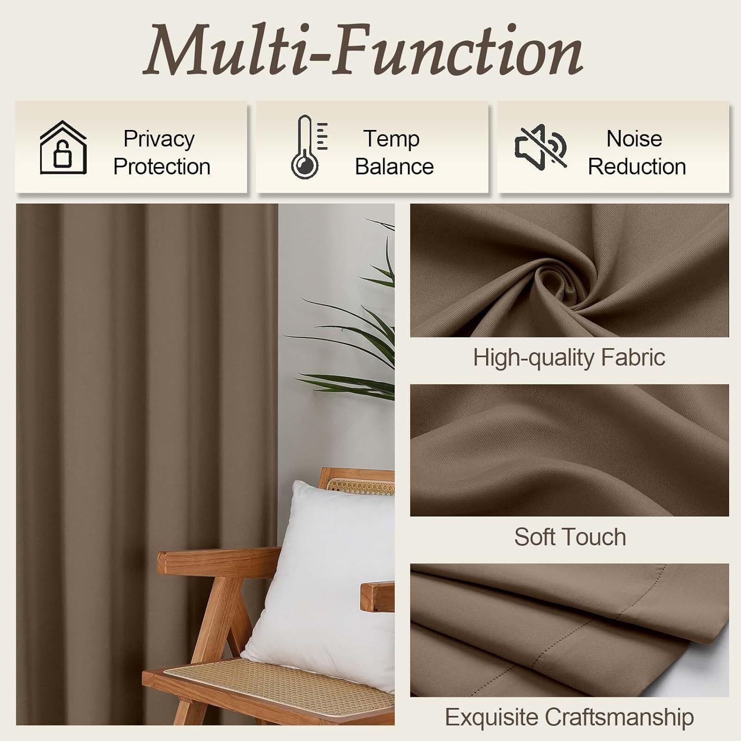 Gwine Brown Blackout Curtains for Bedroom 84 inches Long 2 Panels Set, Solid Noise Reducing Thermal Insulated Blackout Curtains for…