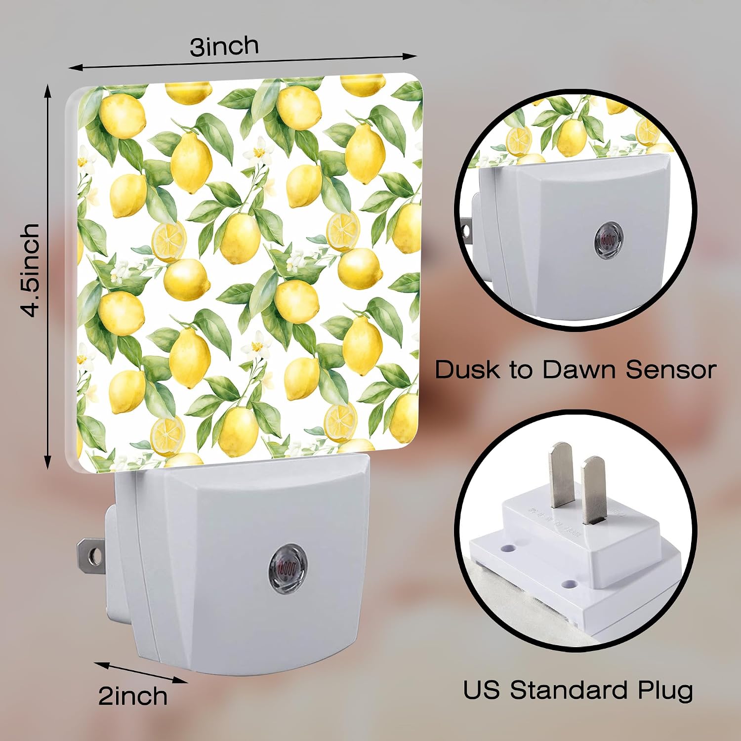 Lemon with Flowers Night Light, Fresh Lemon Fruits Floral Dusk to Dawn Night Light Plug in,0.5w Energy Saving Sleep Friendly Nightlights…