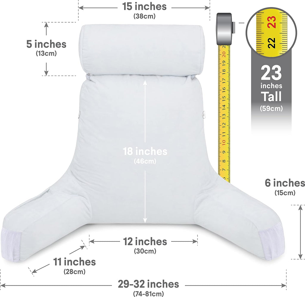 Husband Pillow Medium Reading Pillow with Arms - 23" Backrest for Sitting Up in Bed - Firm Support Bed Rest Pillow for Adults, Neck Roll…