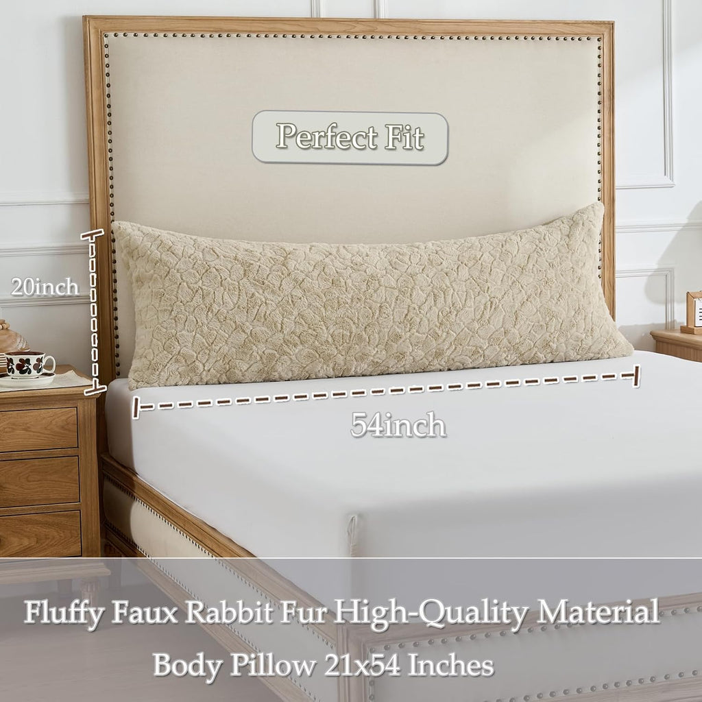HKMR Fluffy Faux Rabbit Fur Body Pillow, Memory Foam Pregnancy Pillow for Side Sleep Body Pillow,20x54 Long Pillow for Adults-Tapue 2…