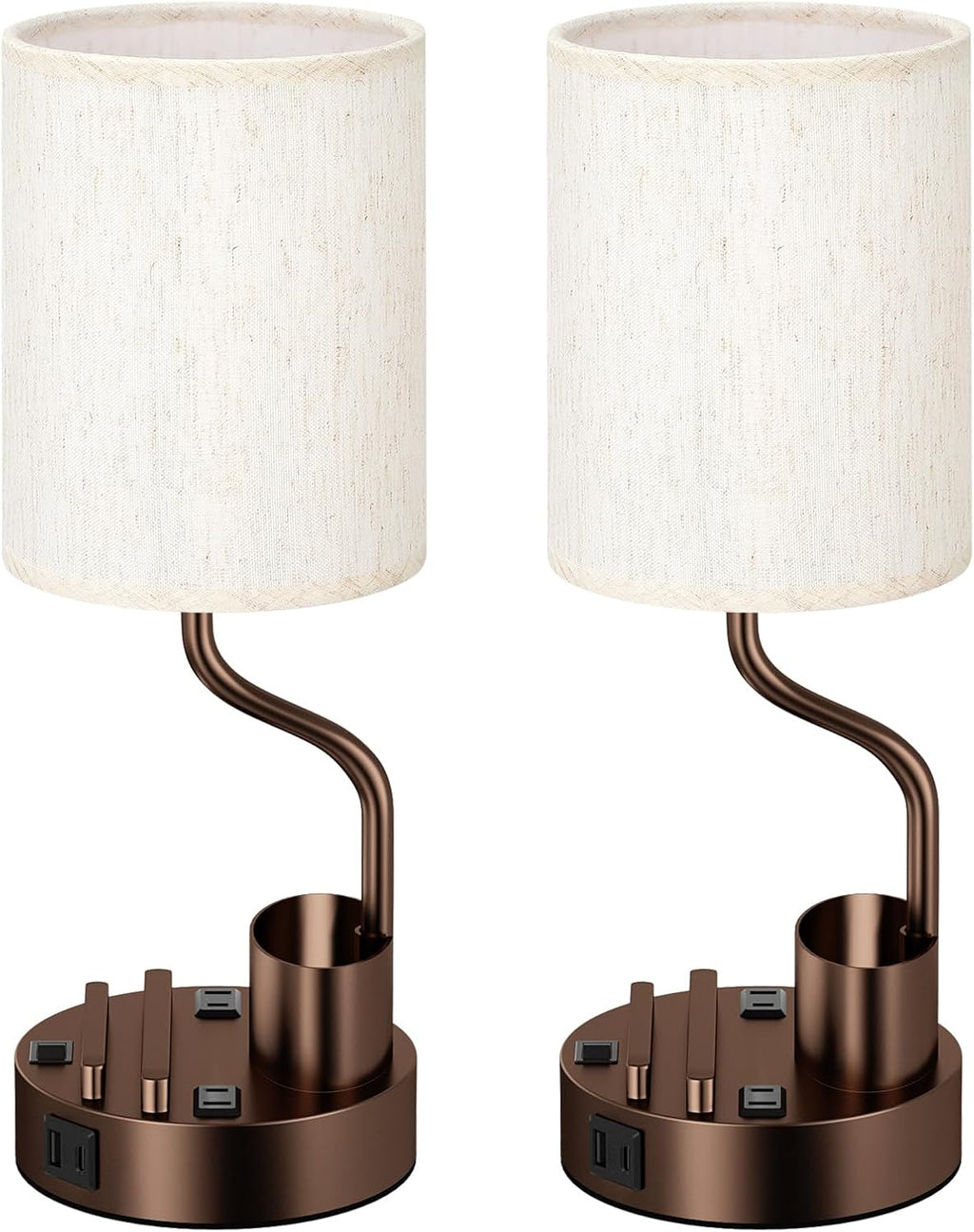 Bedside Table Lamps for Bedroom Set of 2 - Nightstand Lamp with AC Outlet Charging Port and USB A C, 3 Color Temperatures, Included Phone…