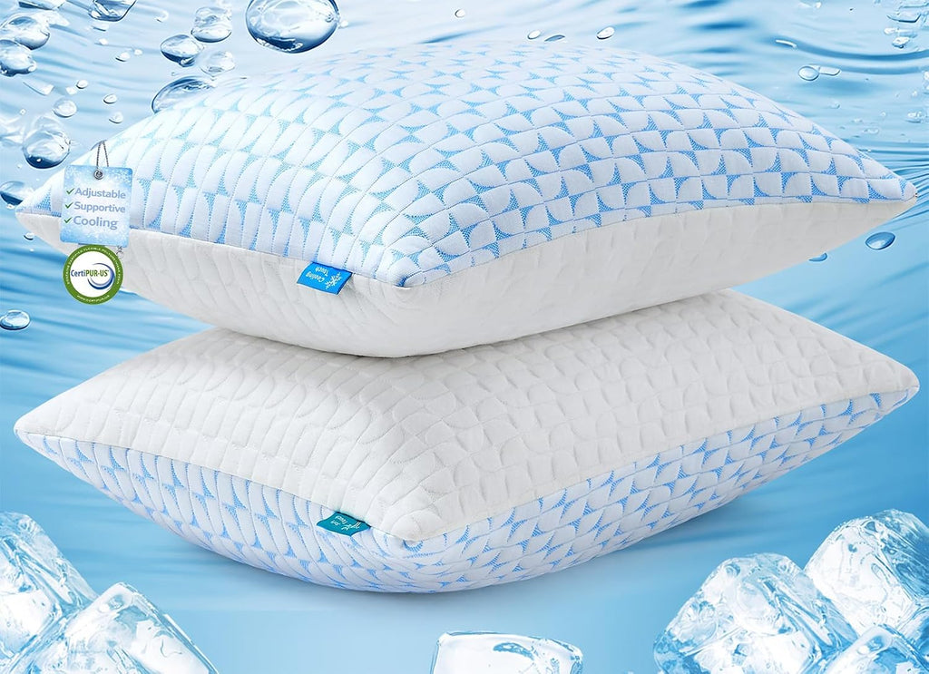 QUTOOL Firm Pillow Shredded Memory Foam, Cooling Pillow for Hot Sleeper, Adjustable Bed Pillow for Side Back Stomach Sleepers, Washable…