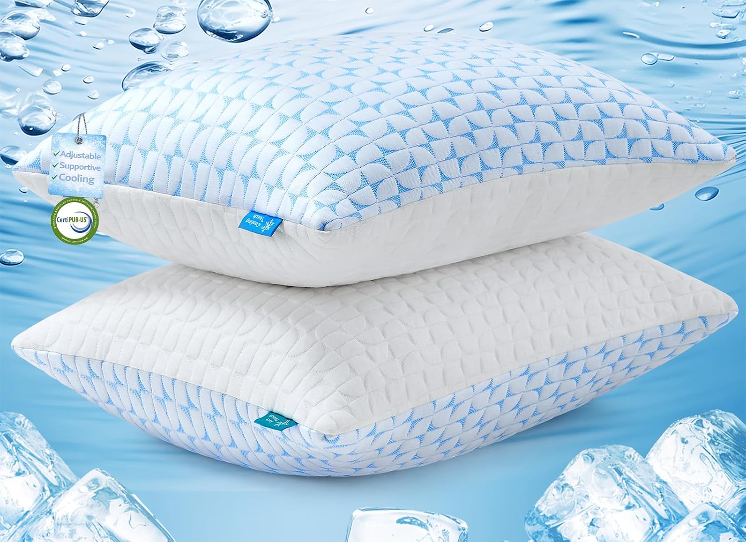 QUTOOL Firm Pillow Shredded Memory Foam, Cooling Pillow for Hot Sleeper, Adjustable Bed Pillow for Side Back Stomach Sleepers, Washable…