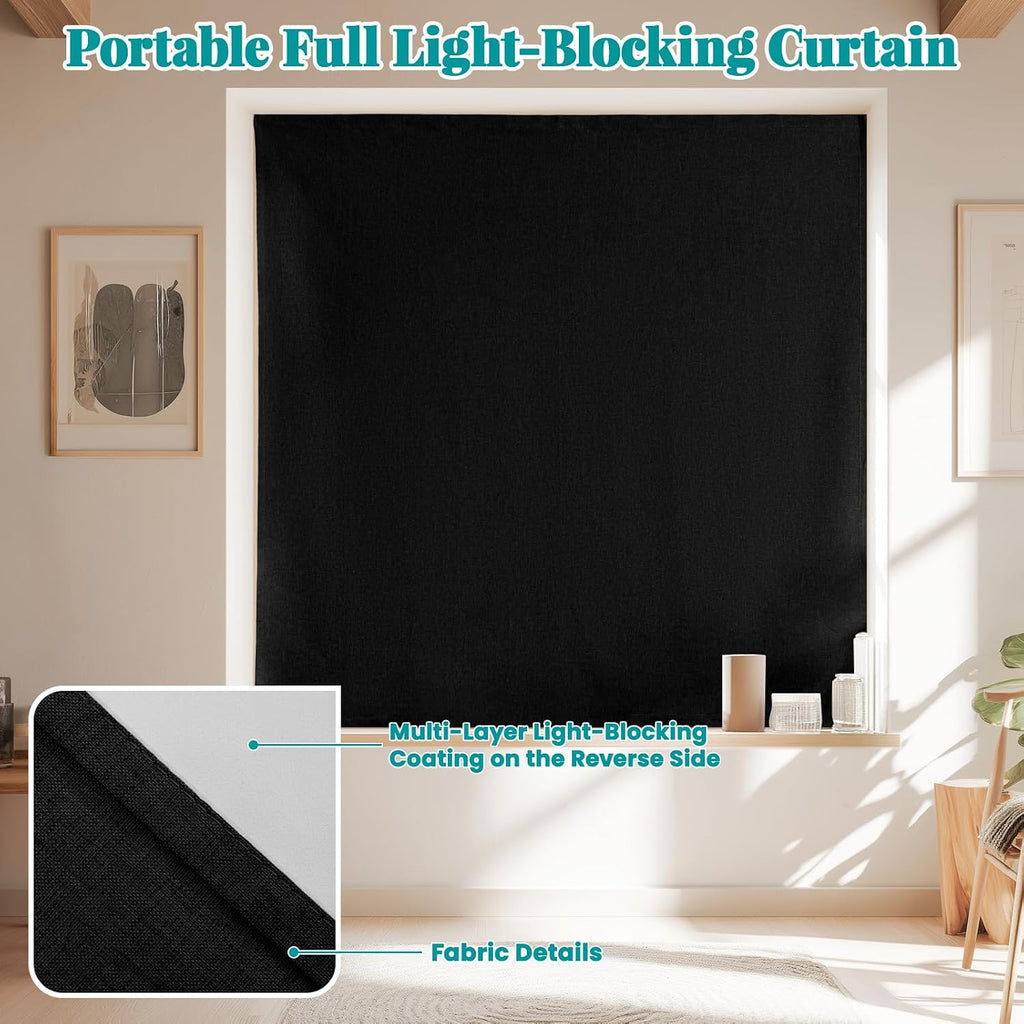 100% Blackout Self Adhesive Curtains, Black Out Shade for Window, Blackout Fabric Temporary Window Coverings Easy to Hang Curtains No Rod…
