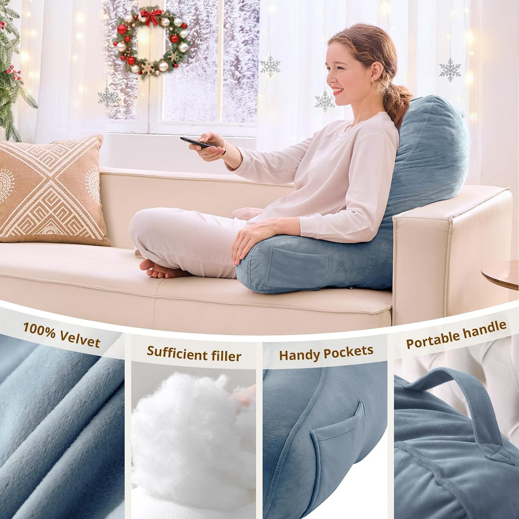 Sasttie Reading Pillow, Pillows for Reading or Relaxing – Ergonomic Support for Head, Neck, Back, and Lumbar, 23-Inch, Greyish Blue Blue