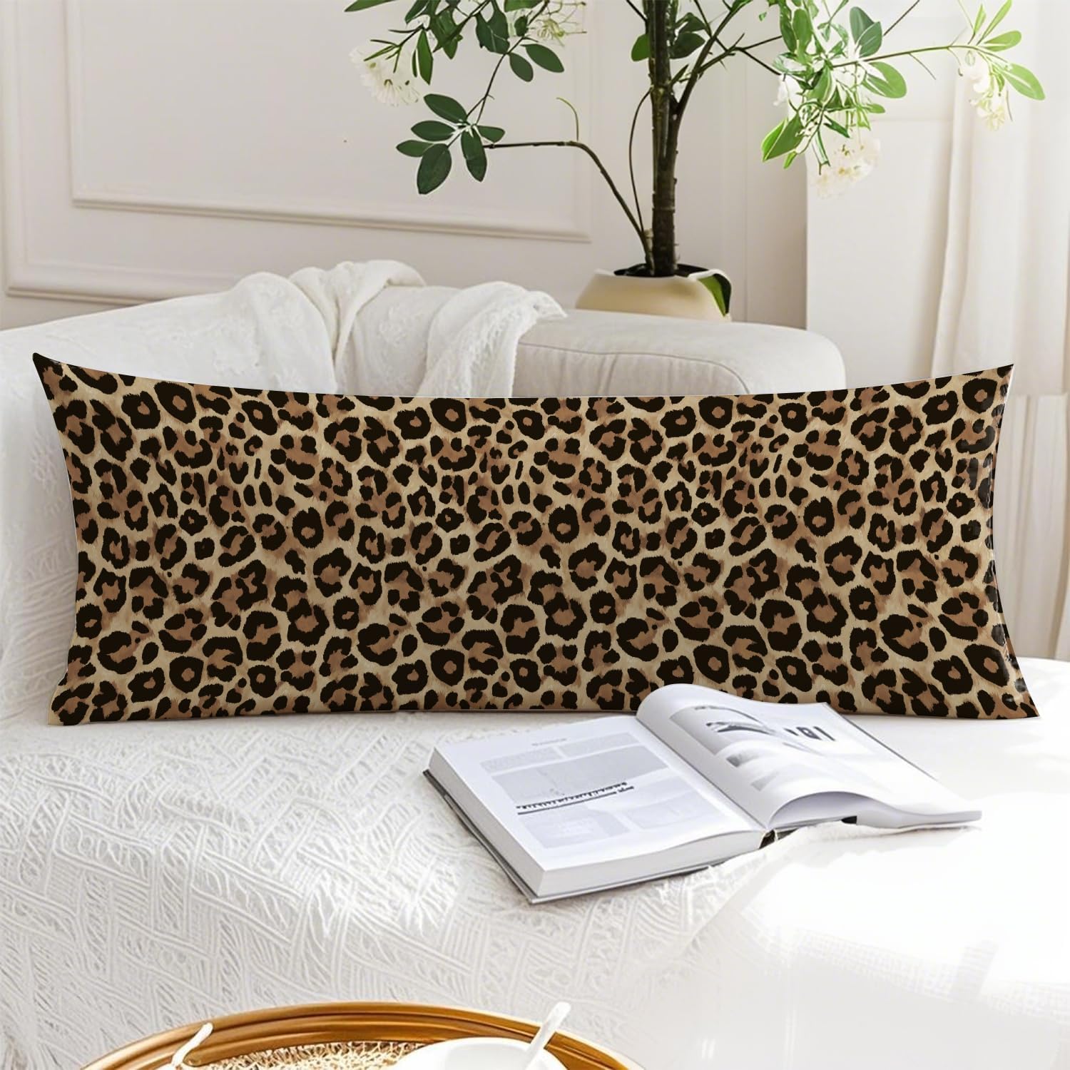 Leopard Print 20x54 Body Pillow Cover, Cheetah Print Room Decor, Trendy Wild Animal Print Decorative Long Body Pillow Cases for Girls…