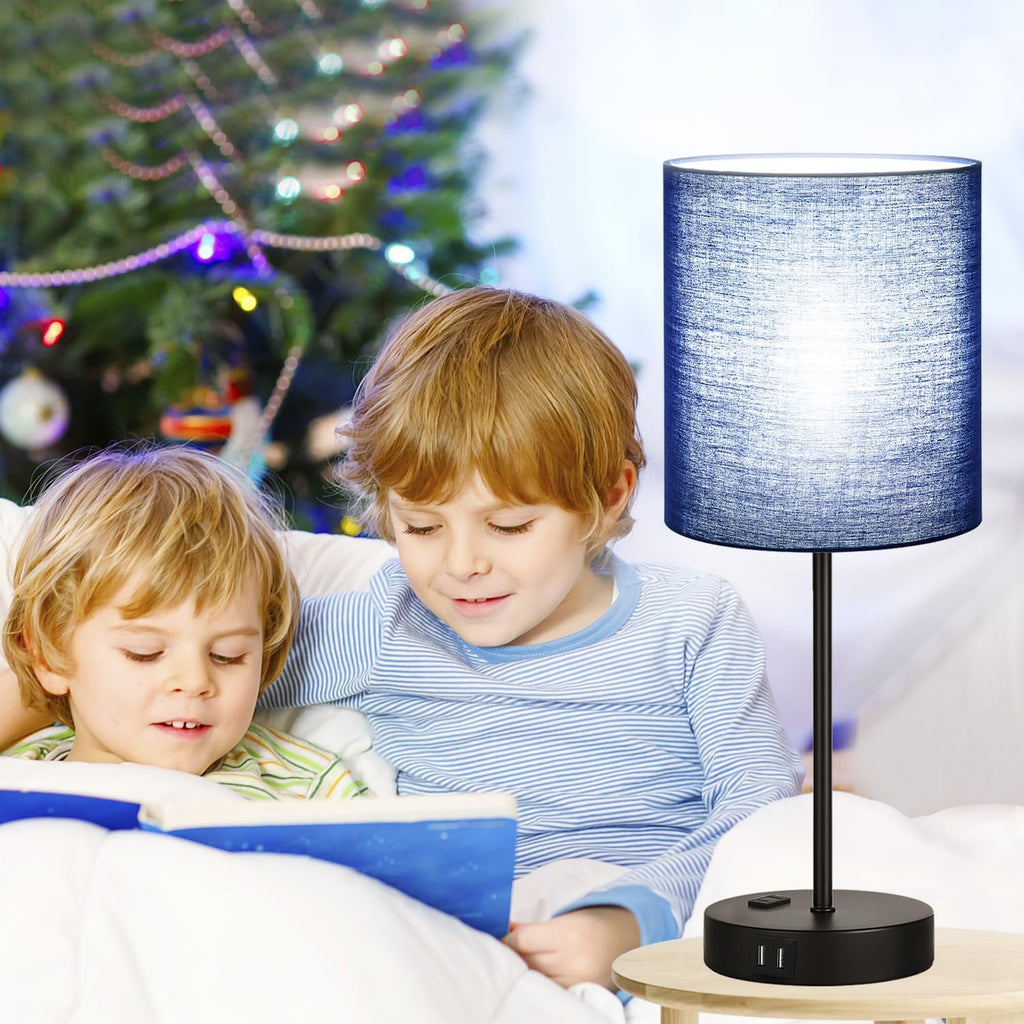 Lynnoland 2 Pack Touch Control Table Lamps with 2 USB & AC Outlet, 3-Way Dimmable Bedside Nightstand Lamps for Bedroom Living Room…