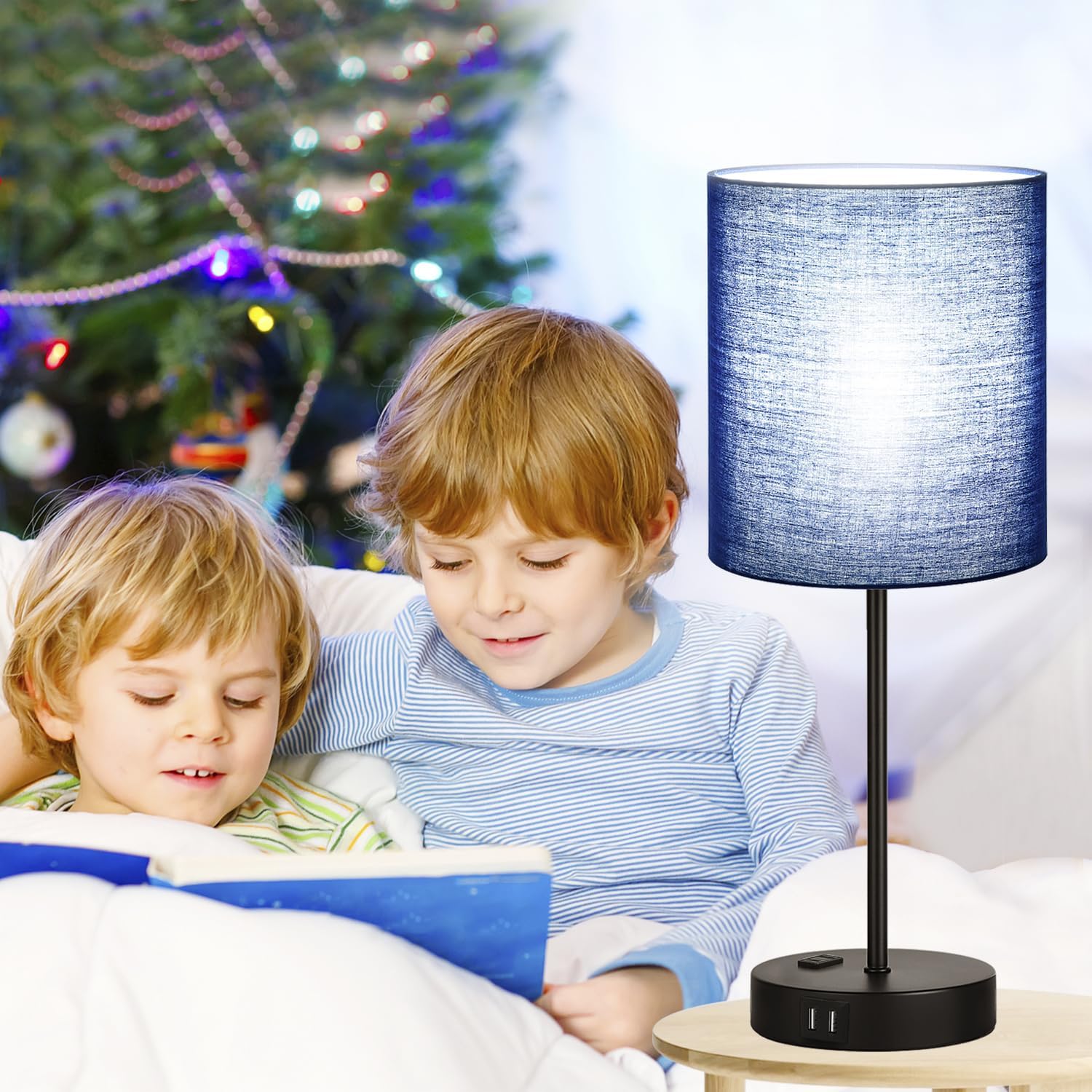 Lynnoland 2 Pack Touch Control Table Lamps with 2 USB & AC Outlet, 3-Way Dimmable Bedside Nightstand Lamps for Bedroom Living Room…