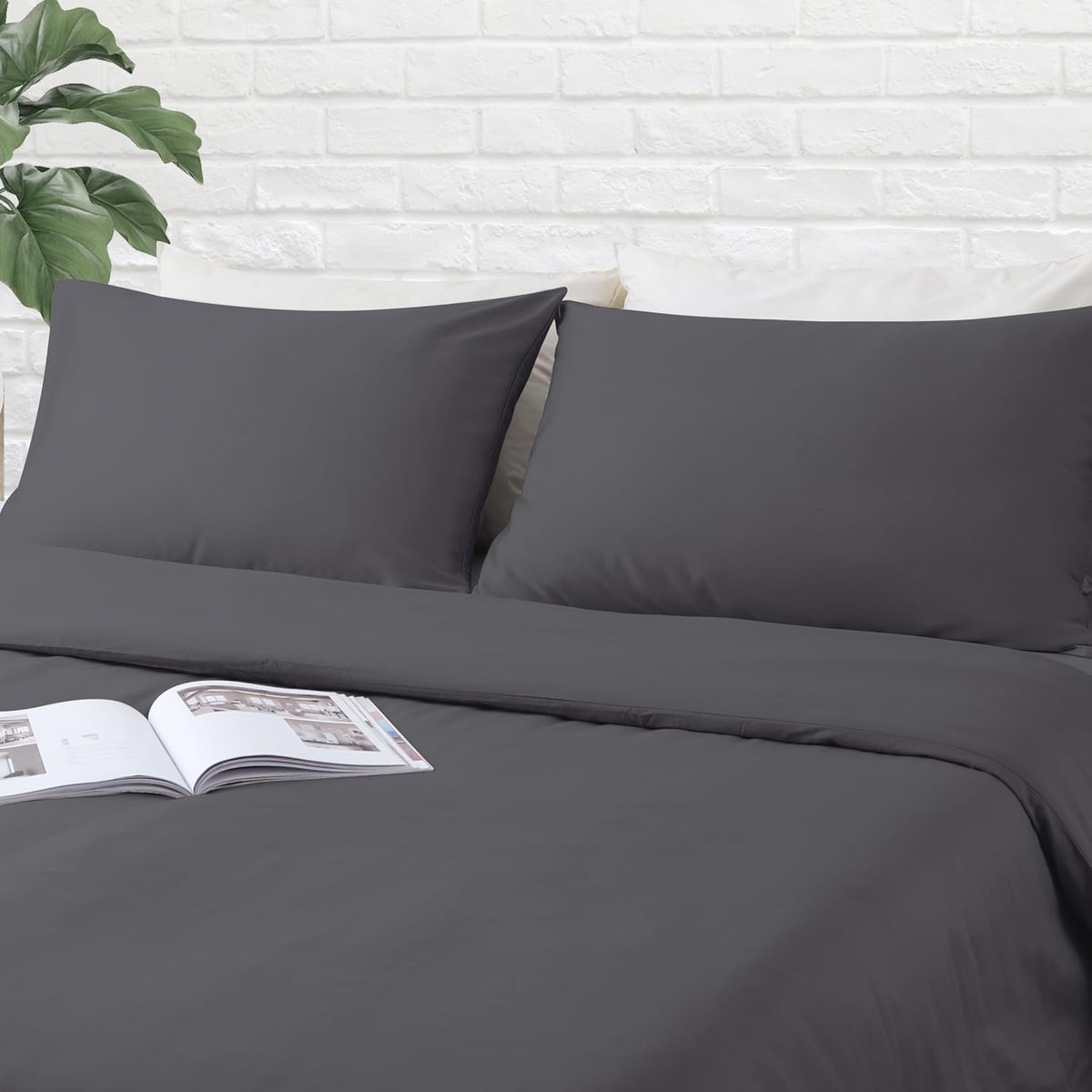 ZaizaiHome Standard Pillow Protector Set of 2, 100% Egyptian Cotton Cases With Zipper, 400 Thread Count Sateen Weave, Dark Grey, Standard S…