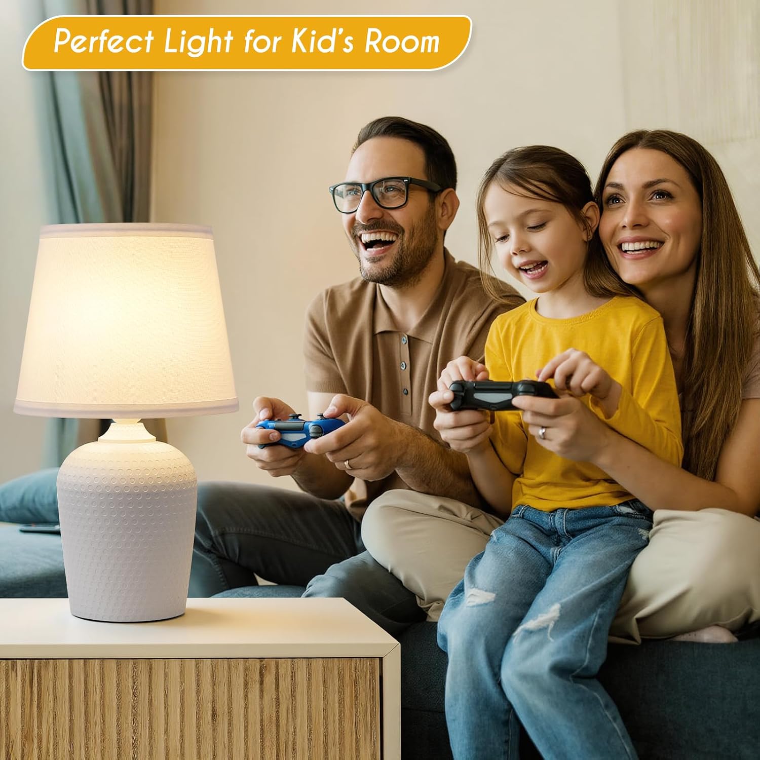 Sucolite 16'' Table Lamps Set of 2, Bedside Nightstand Lamps for Bedroom Kid’s Room, Cute Desk Lamps with Studded Texture Base for…