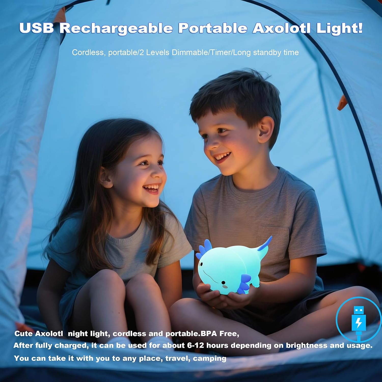 HAPPYBAG Axolotl Night Light, Cute Axolotl lamp Gifts for Kids, Dimmable Silicone Animal Nursery Night Light, Kawaii Rechargeable Bedside…