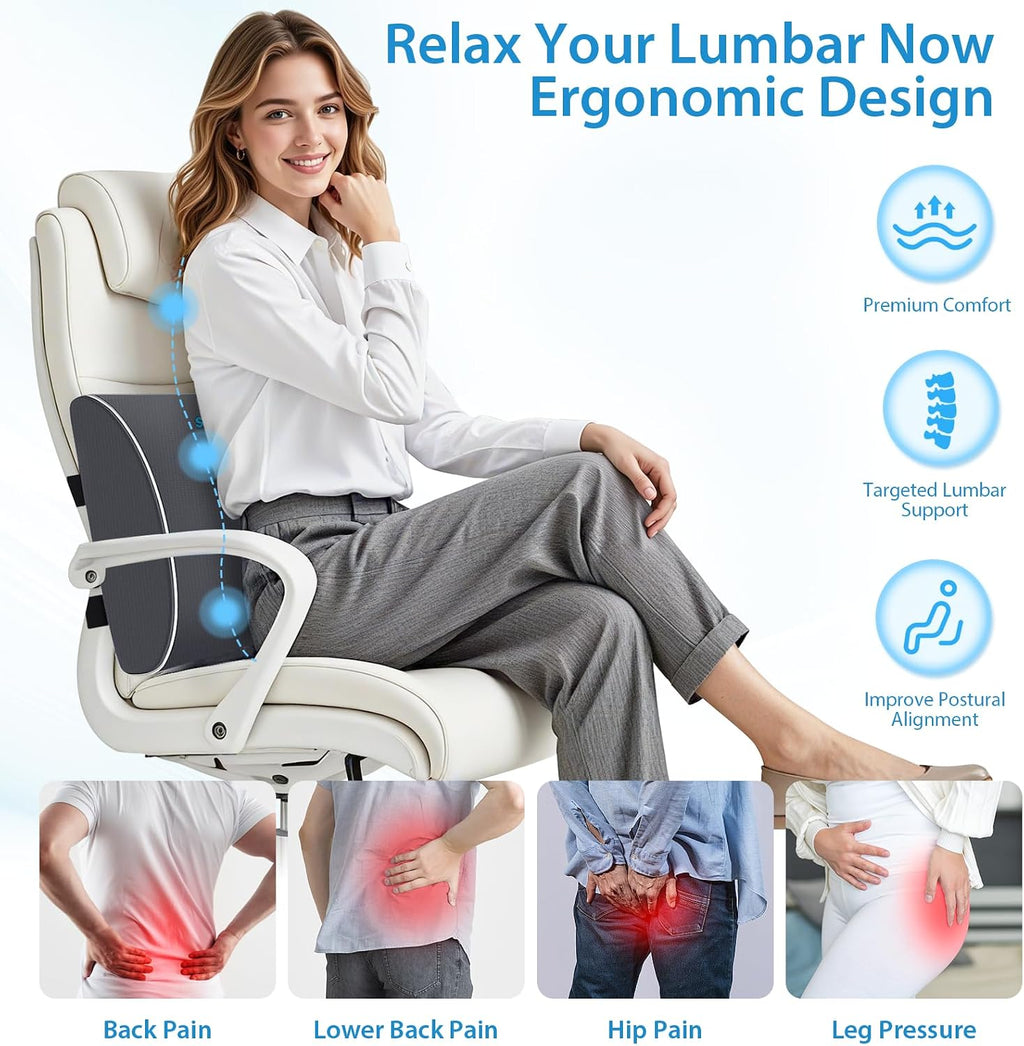 SweetSlubr Lumbar Support Pillow for Office Chair, Car Seats and Home Desks, Ergonomic Back Support with Double Adjustable Straps…