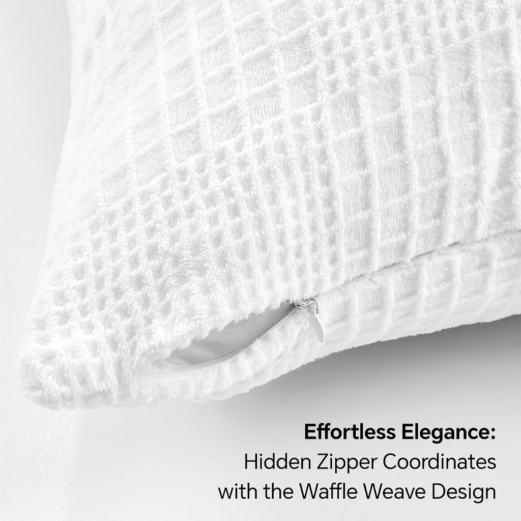 Bedelite Flannel King Size Pillow Cases Set of 2, Decorative Waffle Weave Fleece Pillowcasess with Zipper for Bedroom, Sofa, Luxury Cozy Pi…