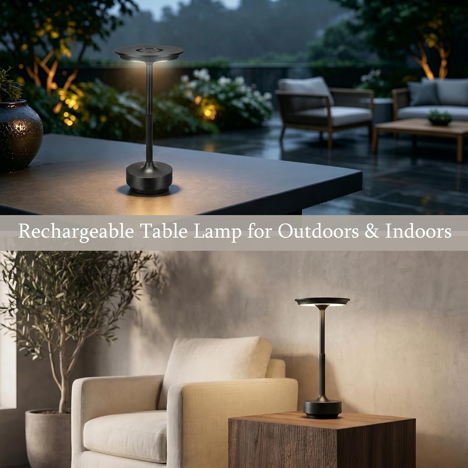 Rechargeable Cordless Table Lamp Set of 2, Portable Battery Operated LED Table Light, 3 Color Stepless Dimming with Touch Sensor for…