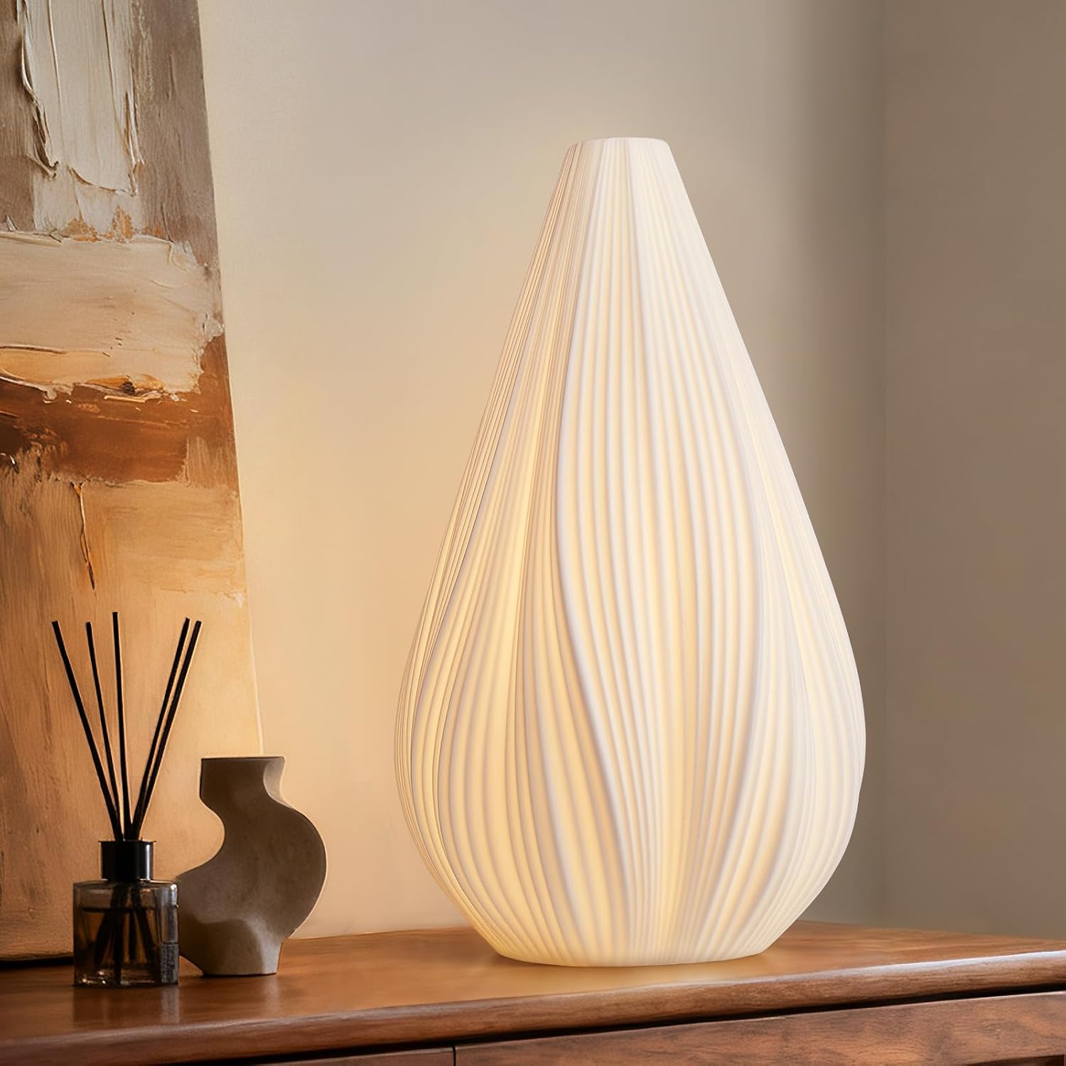 Rondure 12.5" Modern Ceramic Table Lamp, Fully Dimmable Modern Bedside Lamps for Bedroom, Living Room and Nightstand, White Translucent Cer…
