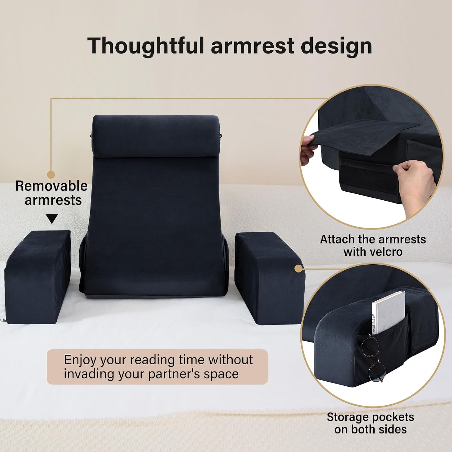 ENITYA Back Pillow for Bed Sitting up, 19" Reading Pillow for Sitting in Bed Adult, Back Support Pillow with Arms for Watching…