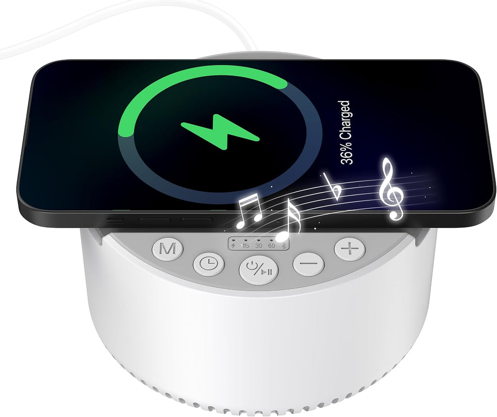 Sound Machine with Wireless Charger, White Noise Machine with Memory Function,6 Soothing Sounds,3 Timers Modes for Baby Kids Adult & Home…