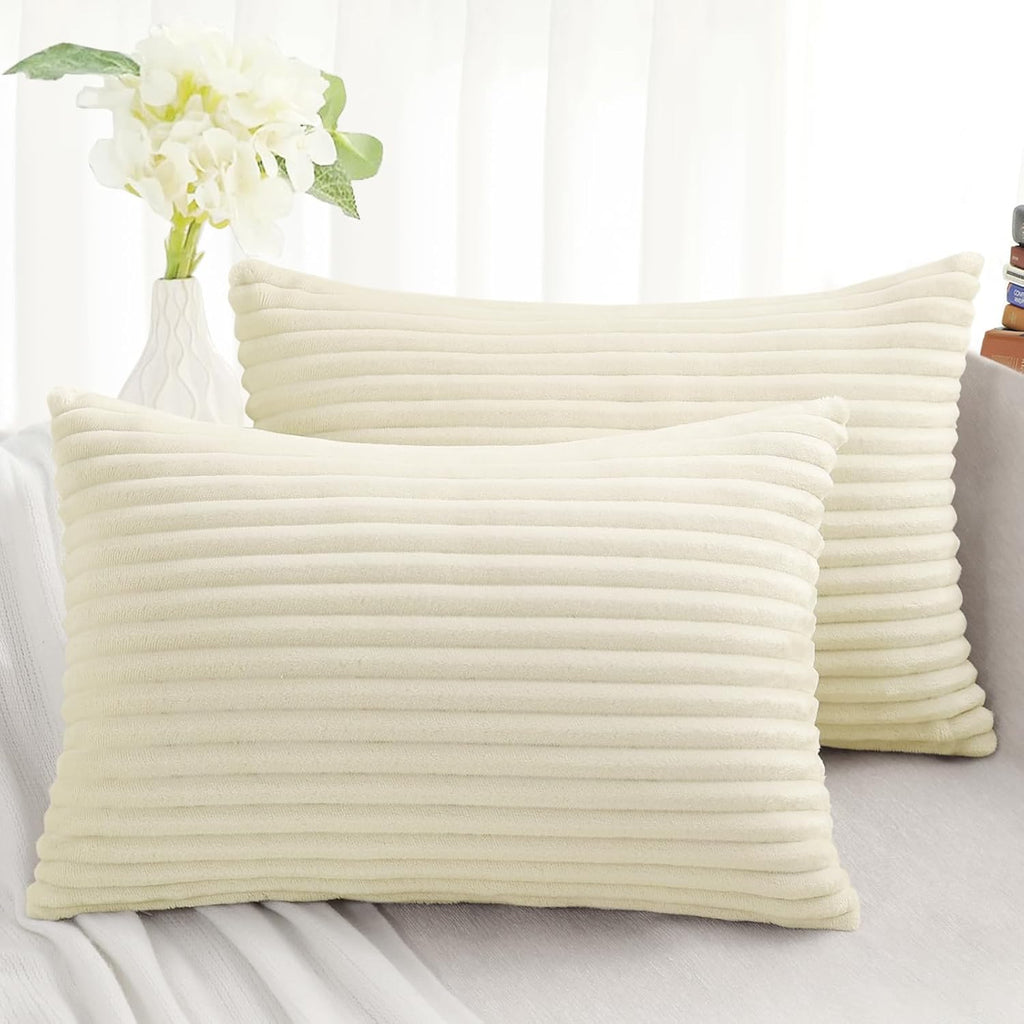 SimmoreHomeDecor Simmore Decorative Throw Pillow Covers 12x20 Set of 2, Soft Natural Plush Flannel Double-Sided Fluffy Lumbar Pillow Covers…