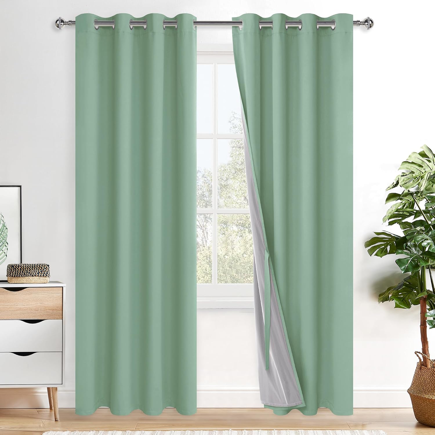 Xwzo 100% Blackout Curtains with Tiebacks- 2 Thick Layers Completely Shaded Window Treatment Thermal Insulated Lined Drapes for Bedroom/Pat…