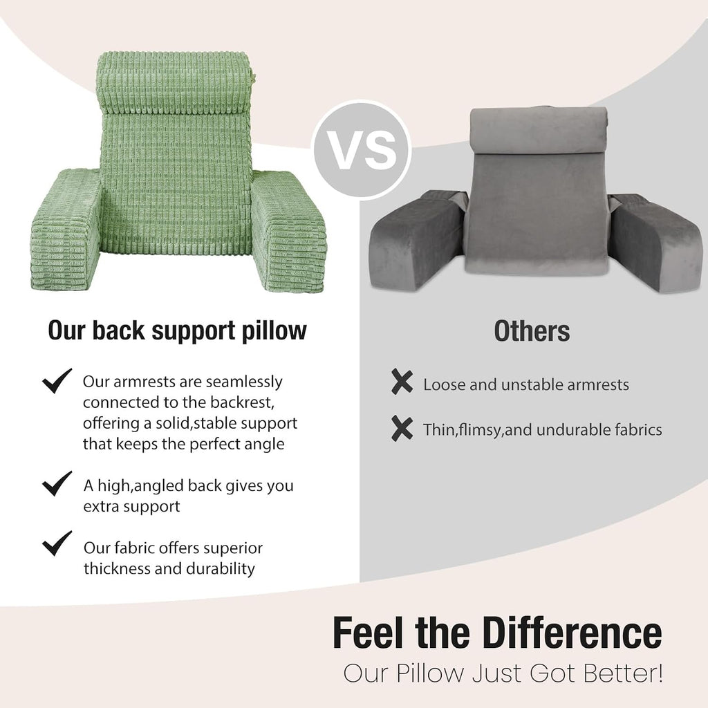 19" Reading Pillow for Bed with Built-in Arms & Large Pockets, Supportive Backrest Cushion for Reading, Resting, or Reclining, Washable…