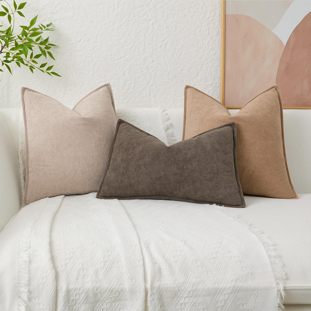 KevinTextile Kevin Textile Waterproof Decorative Pillow Covers Coco Brown 22x22 Inch Pack of 2 Soft Boucle Textured Euro Pillowcases Elegan…