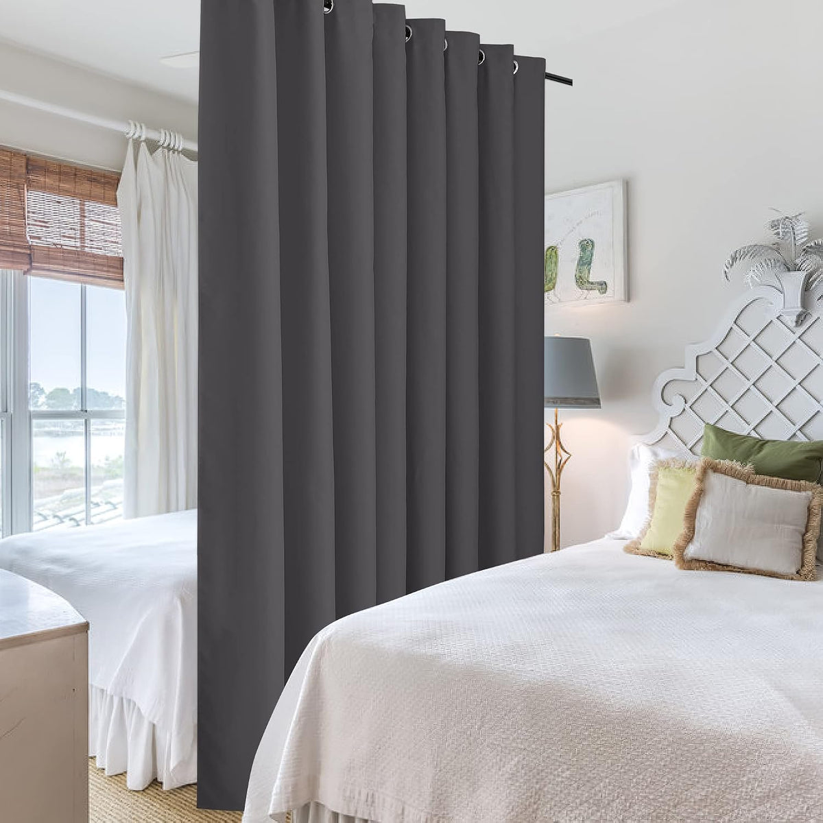 Rybhome RYB HOME Gift Gray Room Divider Screen Partition, Energy Smart Modern Blackout Privacy Curtain Panel Heavyweight for Patio Door/Bea…