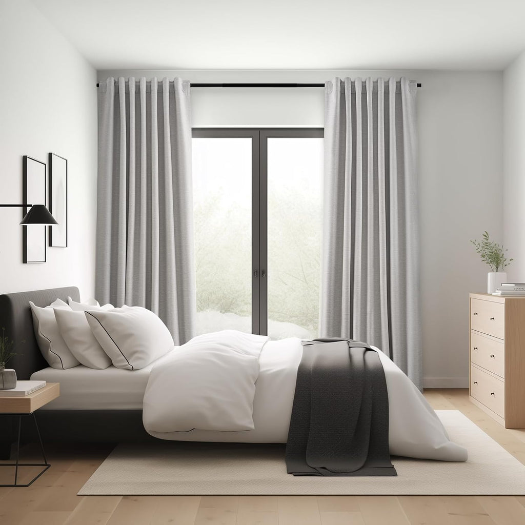 Topfinel Extra Long Total Blackout Grey Linen Curtains 108 Inches Long for Living Room Large Window with Hooks, Room Darkening Textured Col…