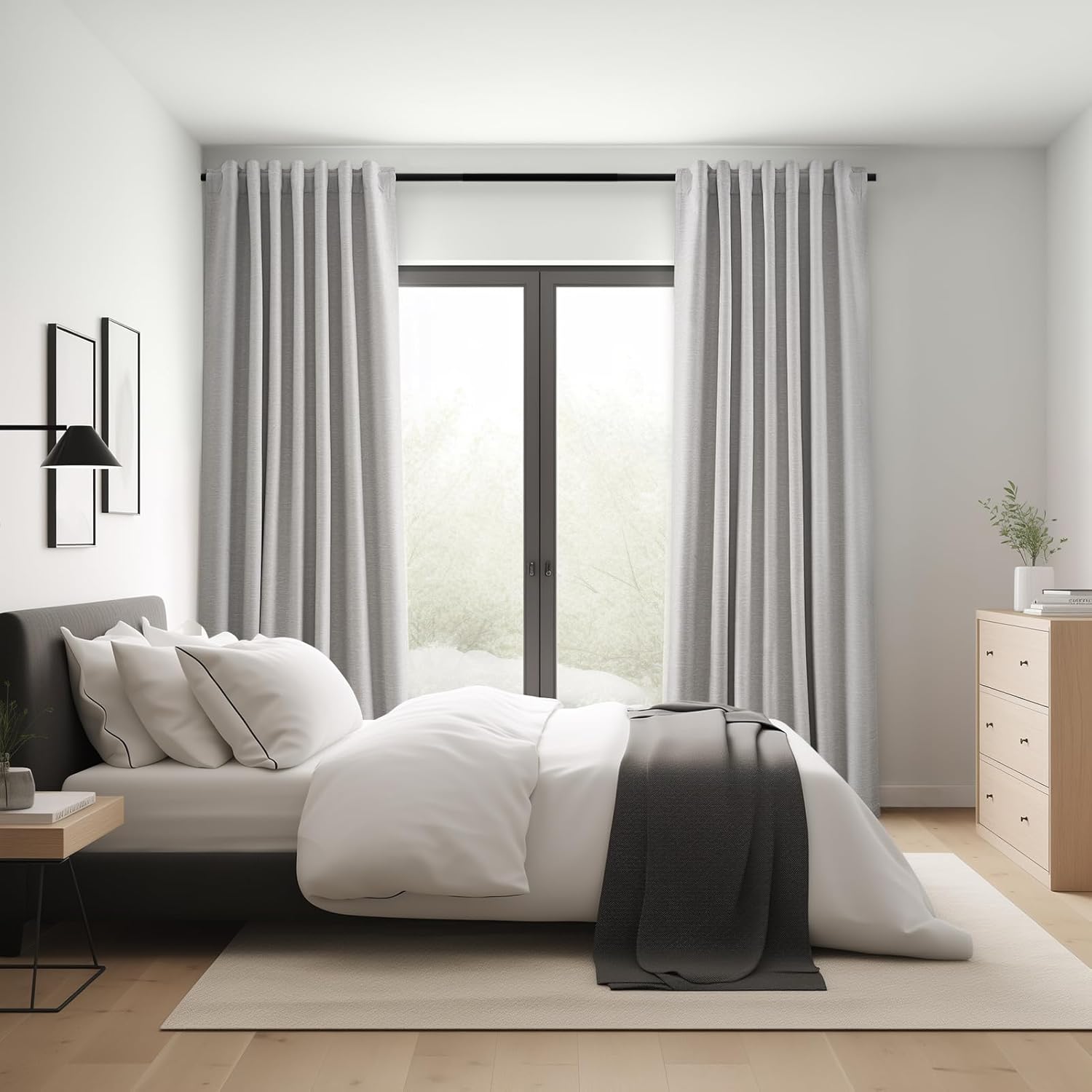Topfinel Extra Long Total Blackout Grey Linen Curtains 108 Inches Long for Living Room Large Window with Hooks, Room Darkening Textured Col…