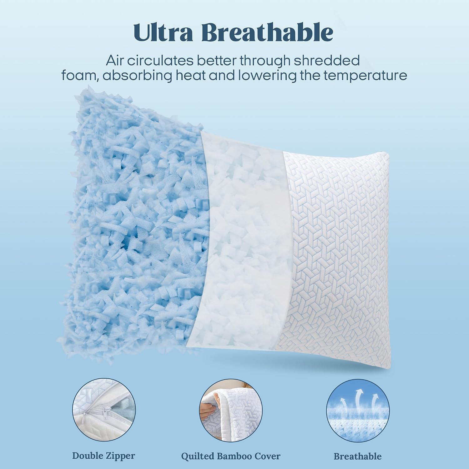 puredown® Cooling Pillows Queen Size Set of 2, Memory Foam Pillows Adjustable Firm Bed Pillows for Sleeping, Cool Pillow for Hot Sleepers…