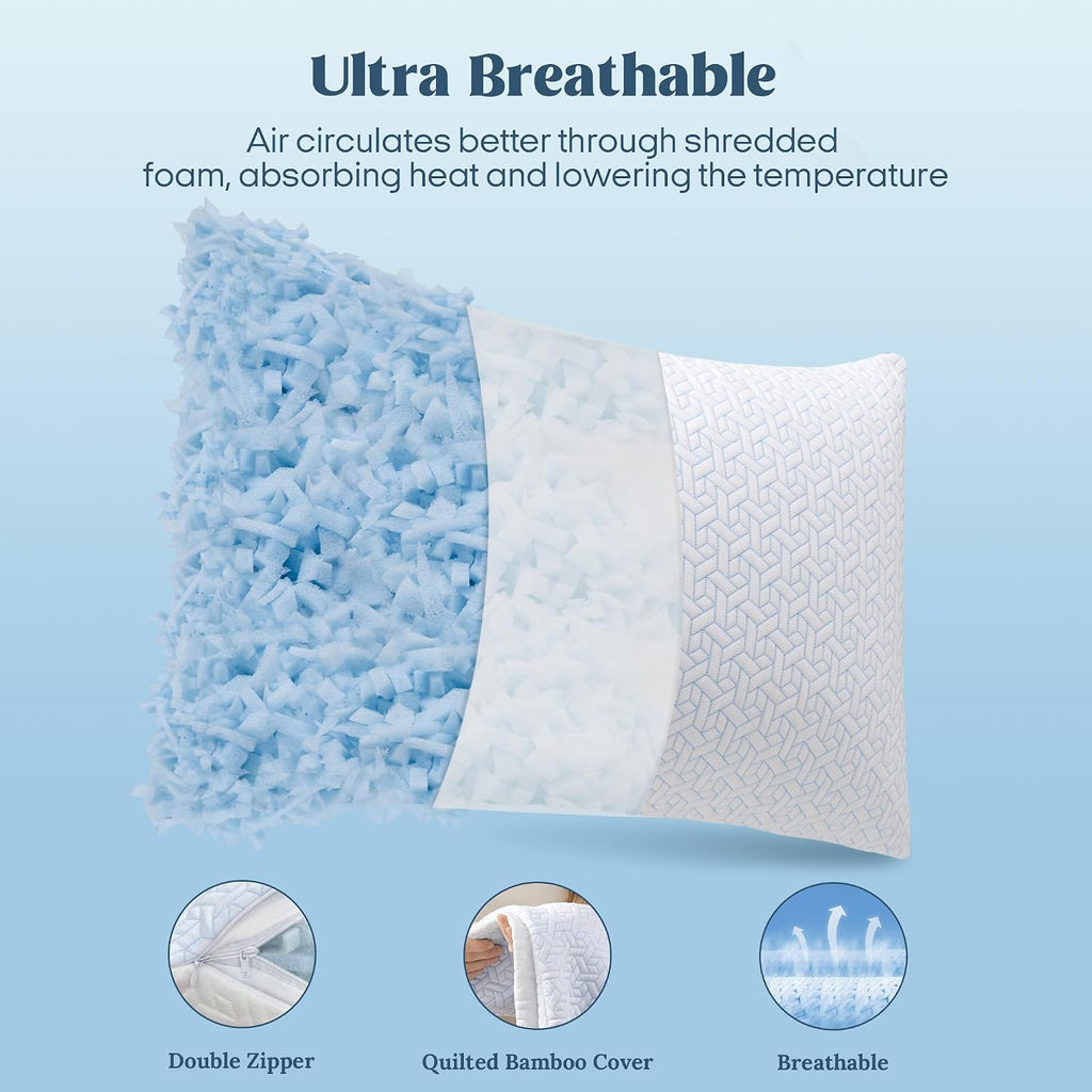 puredown® Cooling Pillows King Size Set of 2, Memory Foam Pillows Adjustable Firm Bed Pillows for Sleeping, Cool Pillow for Hot Sleepers…