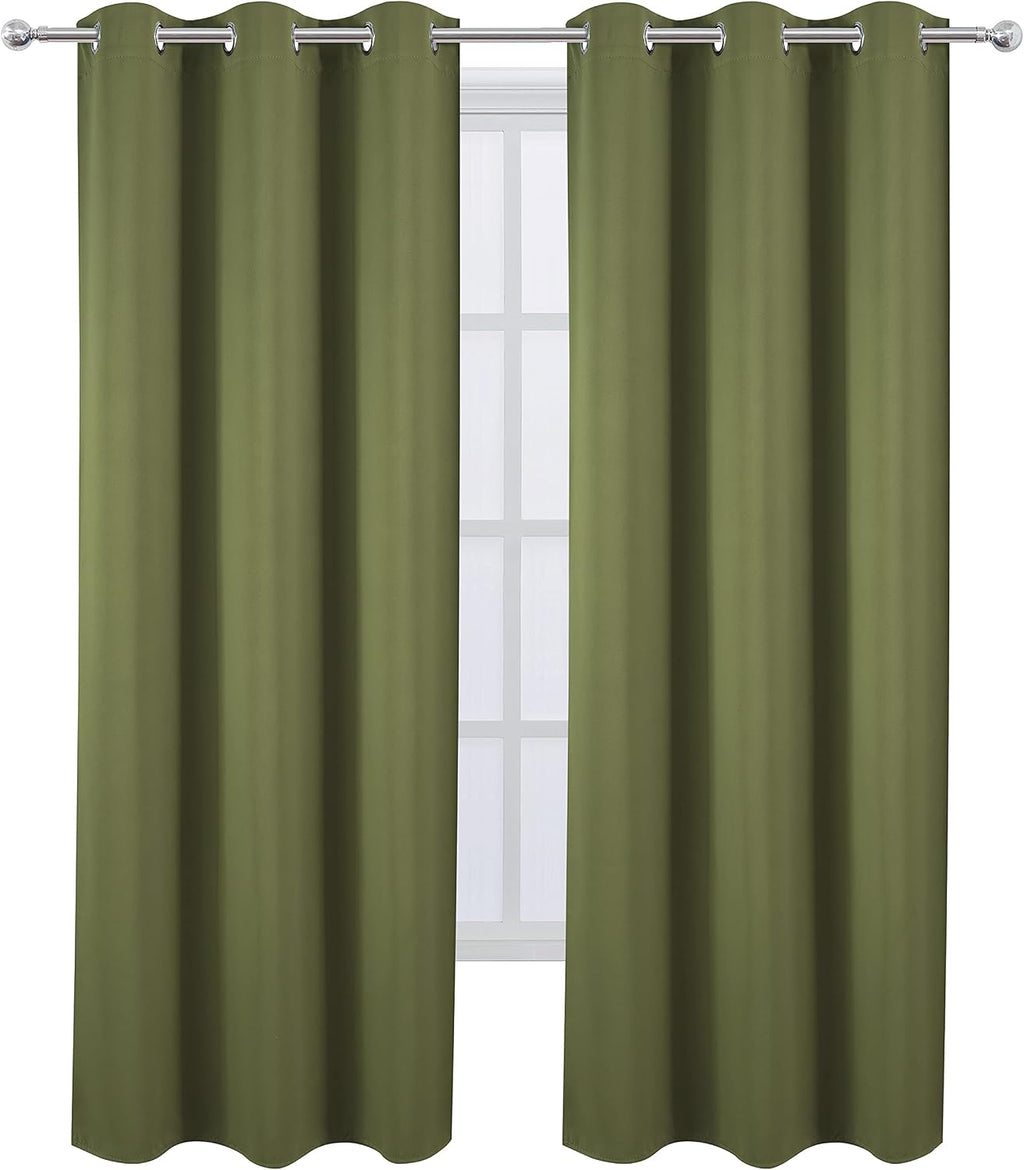 Lemomo Olive Green Thermal Blackout Curtains/42 x 84 Inch/Set of 2 Panels Room Darkening Curtains for Bedroom 84 Inch Green