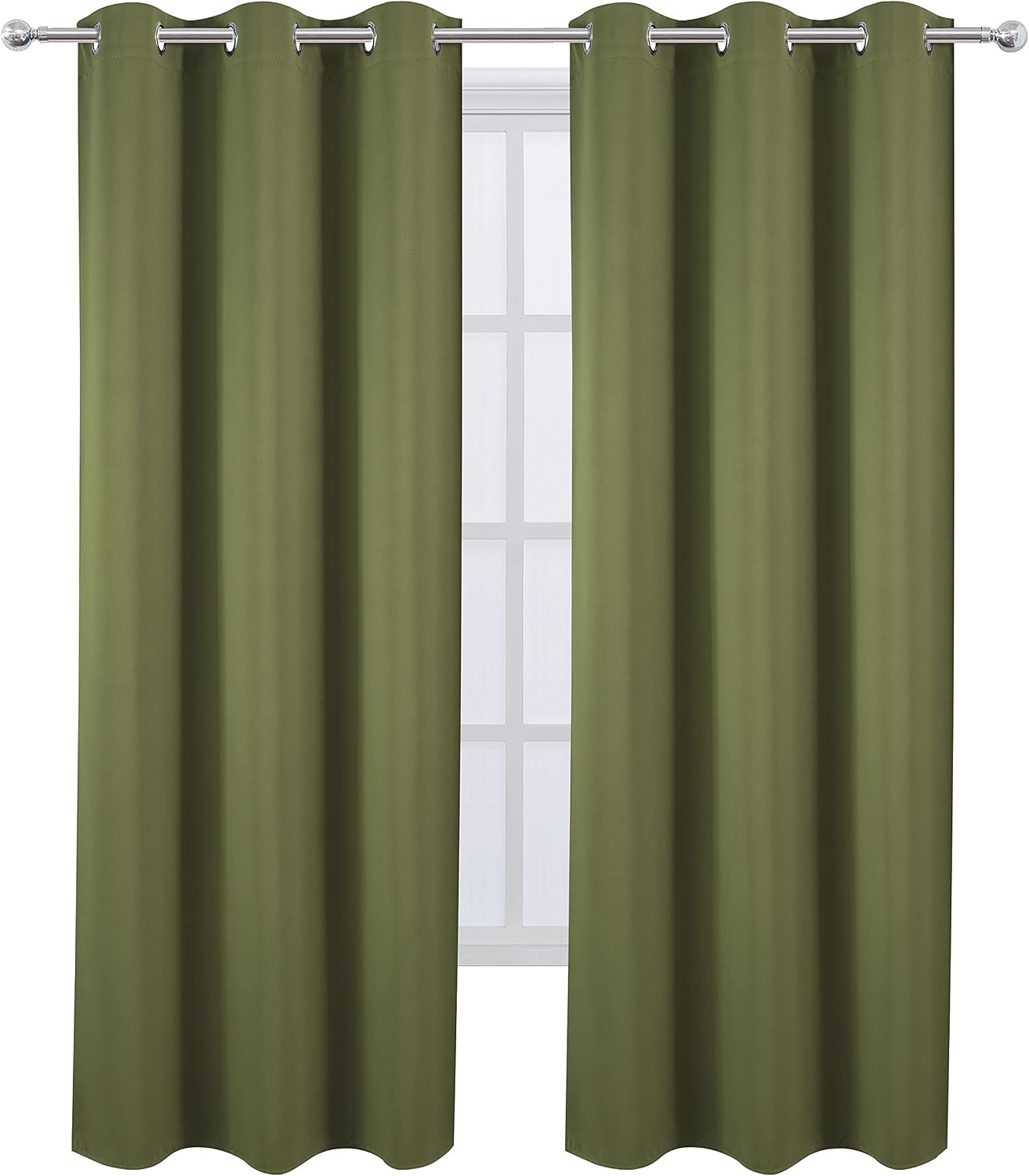Lemomo Olive Green Thermal Blackout Curtains/42 x 84 Inch/Set of 2 Panels Room Darkening Curtains for Bedroom 84 Inch Green