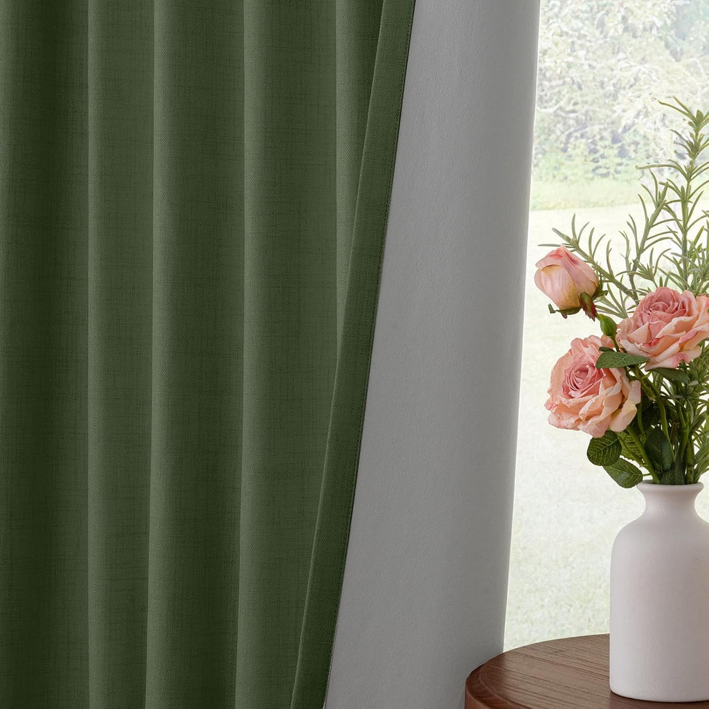INOVADAY 100% Blackout Curtains for Bedroom, Black Out Curtains 96 Inch Long, Clip Rings Linen Blackout Drapes, Thermal Insulated Room…