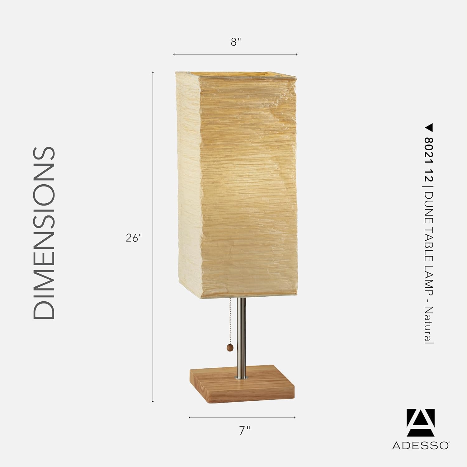 Adesso 26” Table Lamp with Natural Wood Base, Brushed Steel Finish & Crinkle Paper Shade – Perfect Lighting for Bedroom, Living Room and…