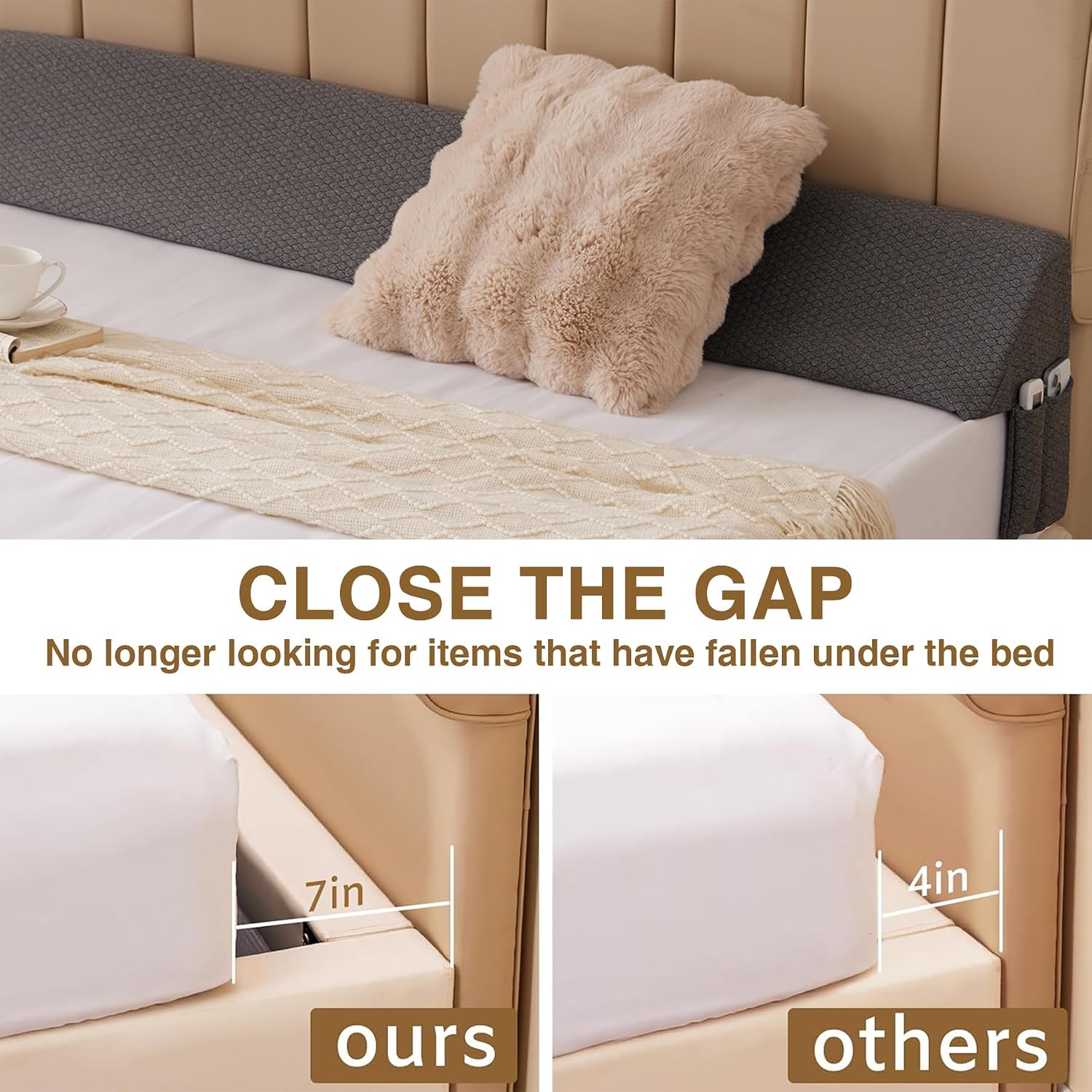 Bedluxe King Wedge Pillow Headboard (76"x10"x6"), Bed Wedge Pillow for Headboard, Foam Headboard Pillow, Bed Gap Filler King - Fill The…