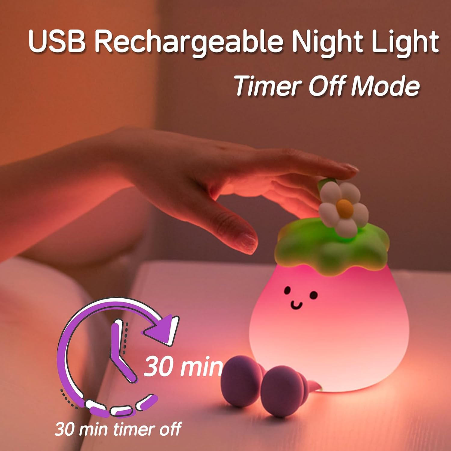 Eggplant Night Light for Kids, Cute Eggplant Sleep Lamp Squishy Silicone Kids Nightlight USB Rechargeable Portable Bedroom Night Lamp…
