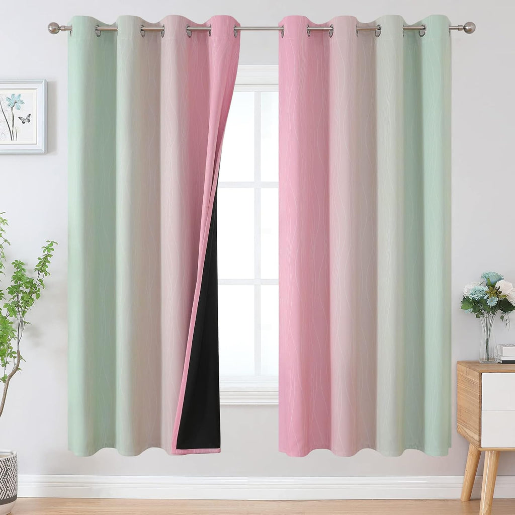 Estelartextiler Estelar Textiler Ombre Sage Green and Pink Blackout Curtains for Living Room, Thermal Insulated Full Room Darkening Grommet…