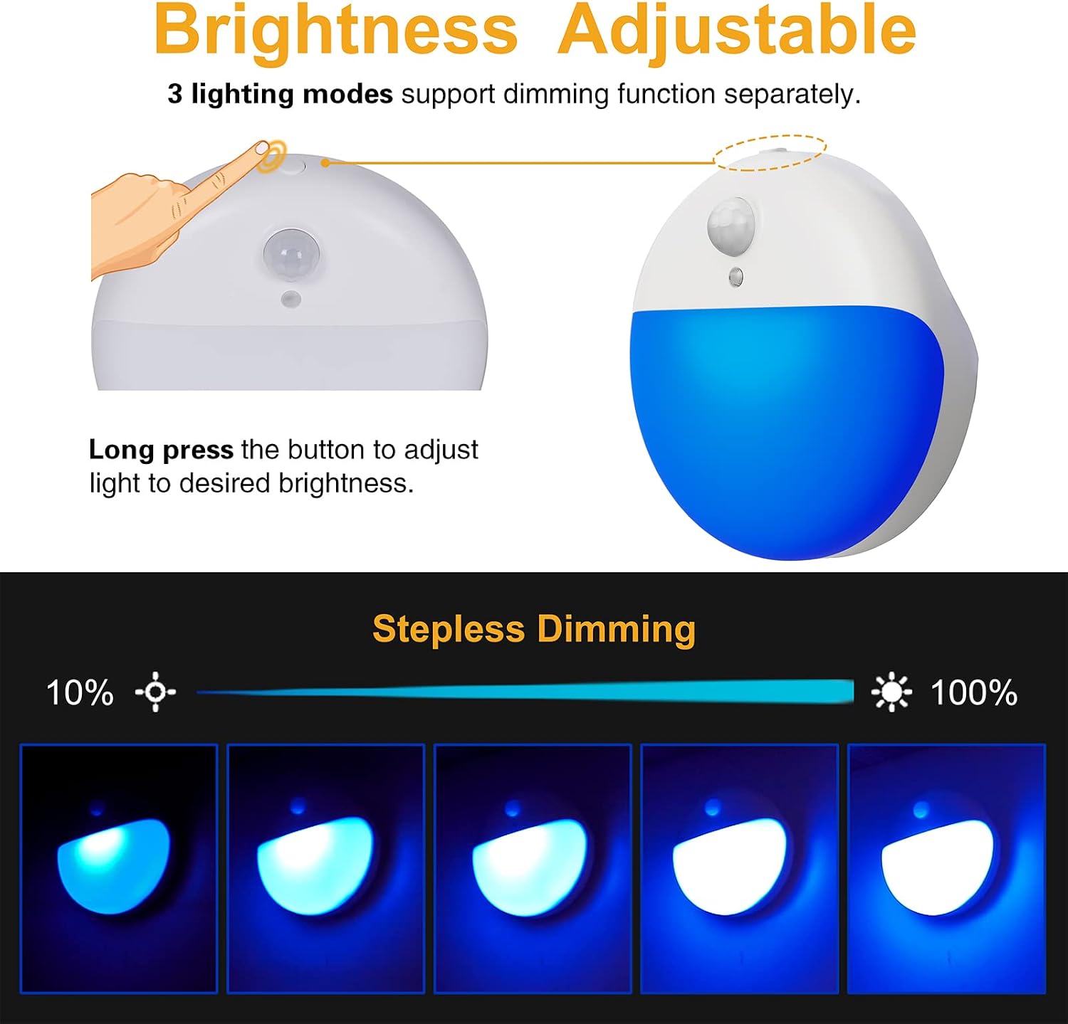 YUNLEX 2 Pack Blue Battery Night Light, Motion Activated Stick on Lights, 2.6" Small Travel Night Light, 3 Light Modes, Very Dim…