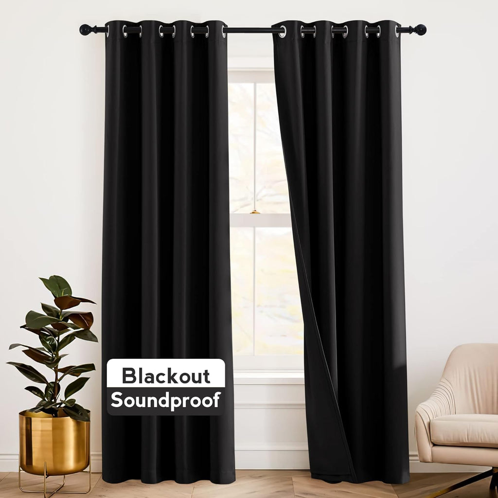 Rybhome RYB HOME 3-in-1 Soundproof - Blackout - Thermal Insulation Living Room Divider Curtains, Large Bay Window Noise Blocker Curtains fo…