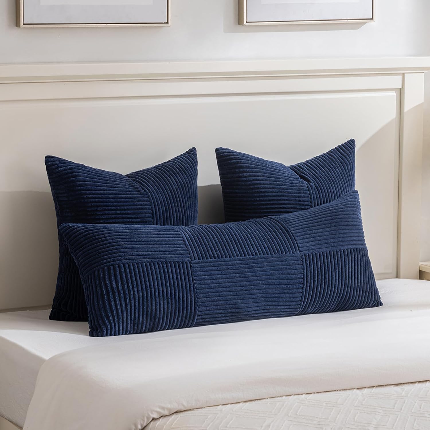 Fancy Homi 2 Packs Navy Blue Big Decorative Throw Pillow Covers 24x24 Inch for Living Room Couch Bed Sofa, Rustic Farmhouse Boho Home…