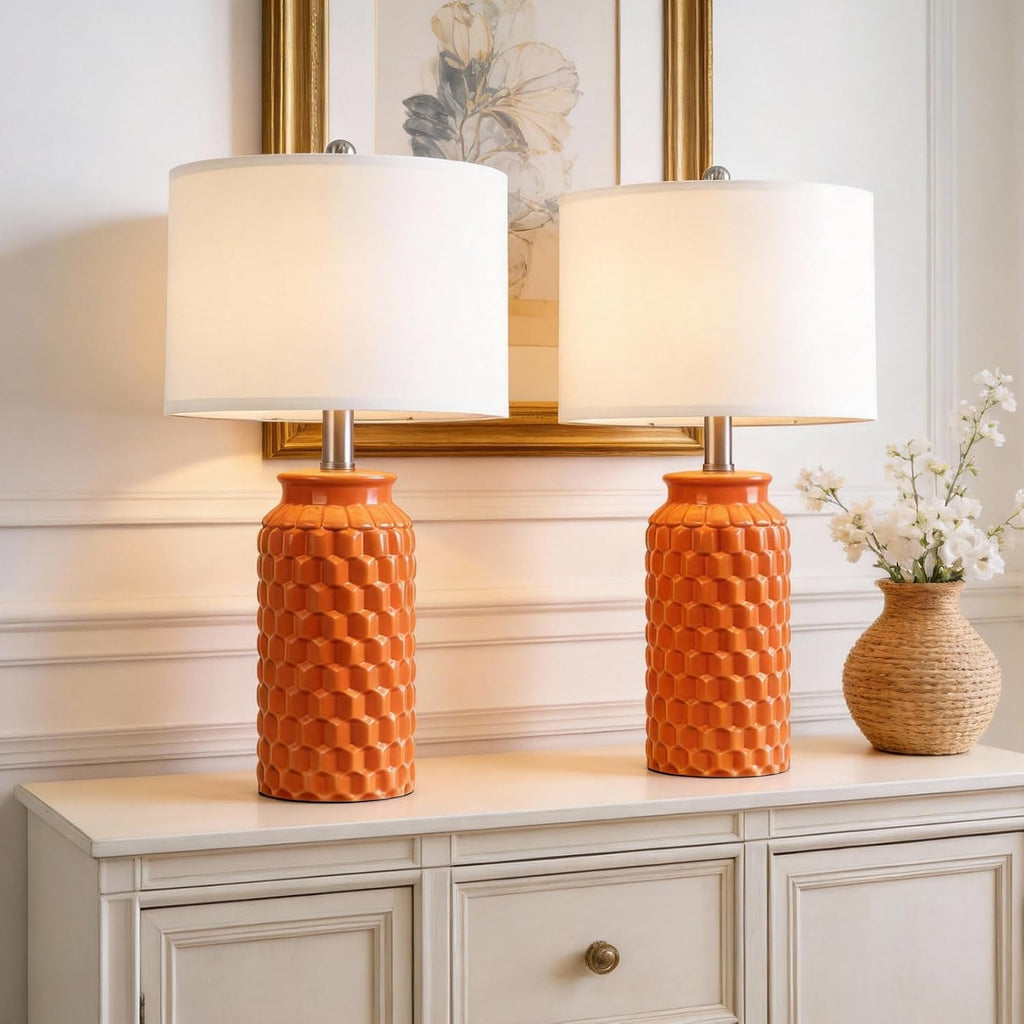 USumkky 20.5" Ceramic Table Lamps Set of 2, Modern Farmhouse Boho Bedside Lamps for Bedroom, Nightstand Lamps for Living Room End Tables…