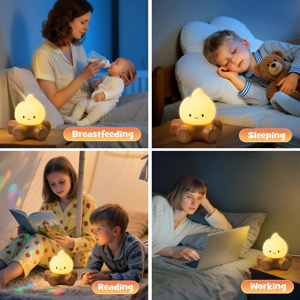 Campfire Night Light with Flickering Mode Dimmable Halloween Campfire Nightlight for Nursery Breastfeeding Cute Silicone Flame Light…